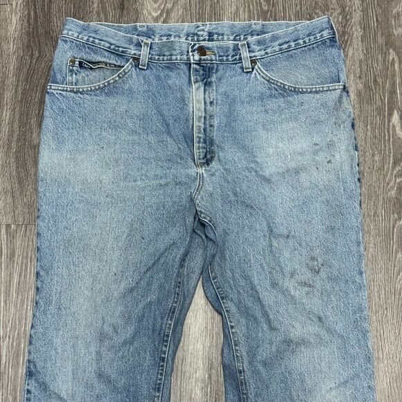 VIntage Lee Jeans Mens 37x31 Blue Light Wash Straight Leg Denim‎ Cowboy Workwear - Picture 6 of 11